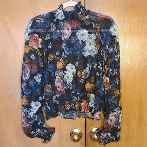 H&M sheer floral blouse - navy blue